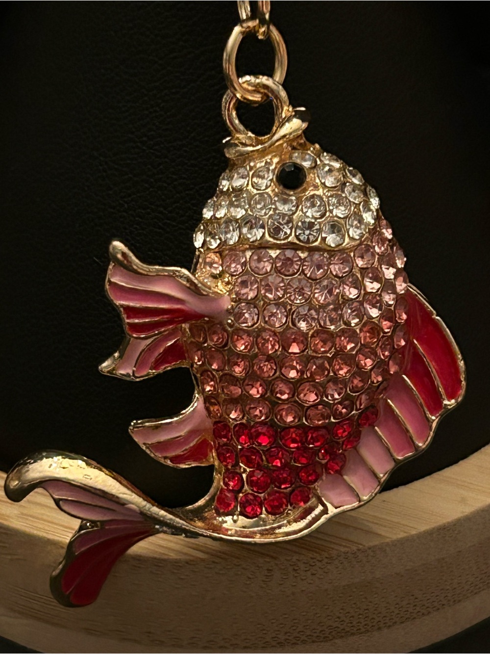 PREMIUM Crystal Embellished Pink & Red Metal Fish Bag Charm Keychain NWOT